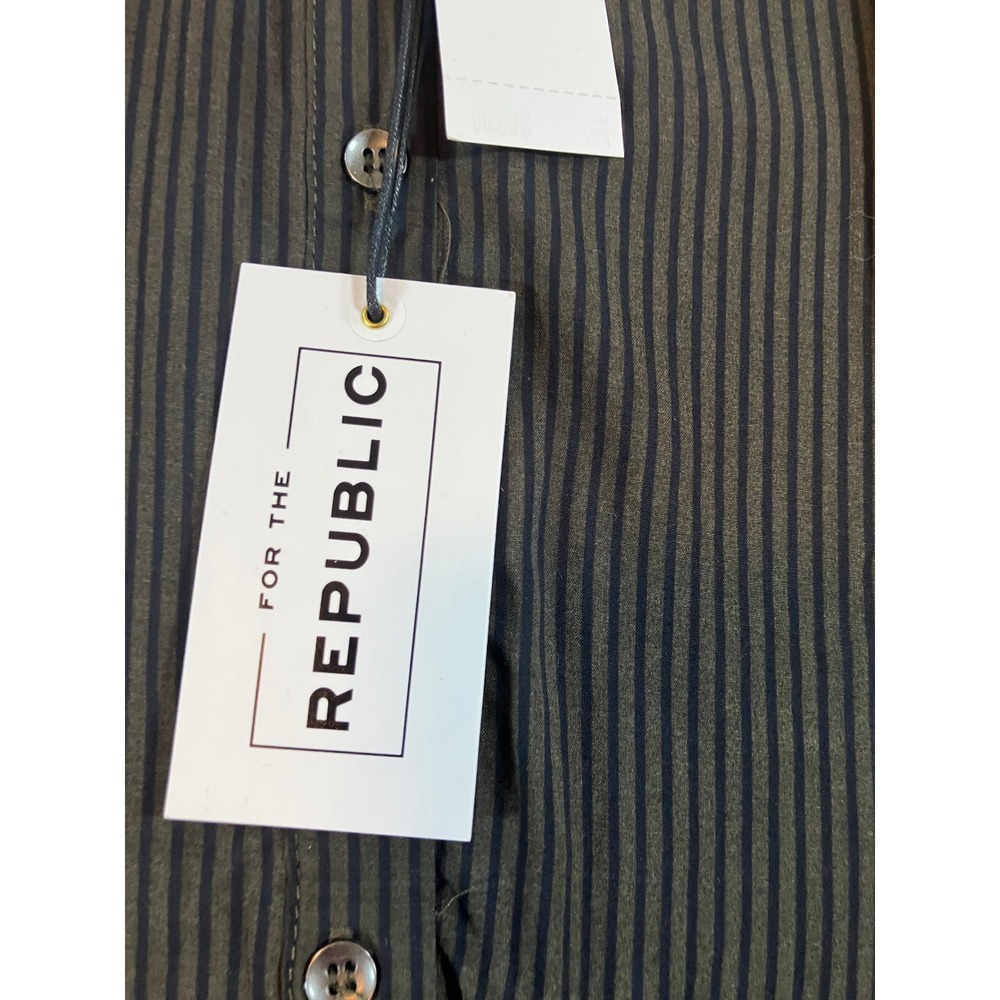 Republic NWT Woven Shirt Black Brown Stripe Button Down Long Sleeve Top XL NWT - Picture 4 of 7